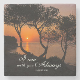 マタイ28:20わたしは常に黄金の日没と共にいる ストーンコースター