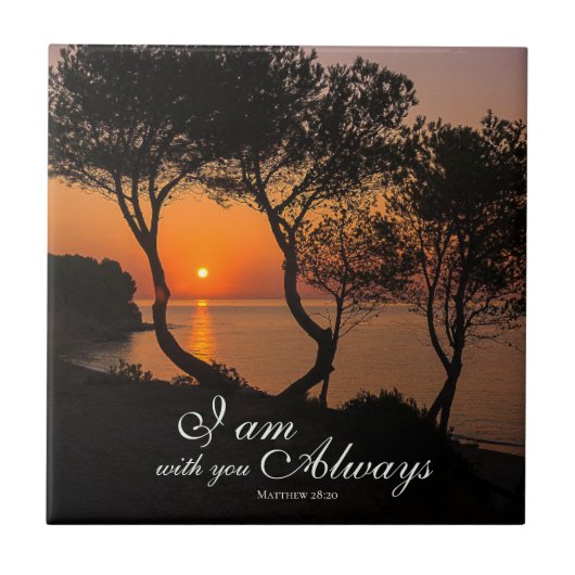 マタイ28:20わたしは常に黄金の日没と共にいる タイル (正面)