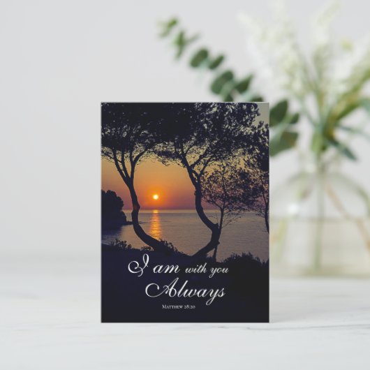 マタイ28:20わたしは常に黄金の日没と共にいる ポストカード (スタンド正面)