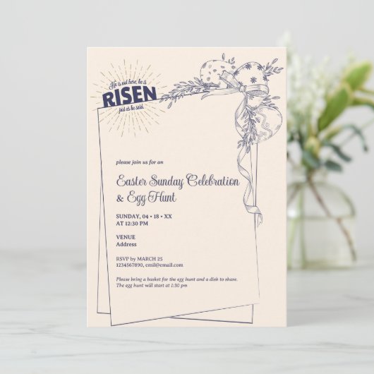 マタイ28:6彼は宗教的な復活祭の卵を復活させた 招待状 (スタンド正面)