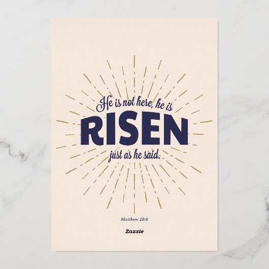 マタイ28:6彼は宗教的な復活祭の卵を復活させた 箔招待状 (裏面)