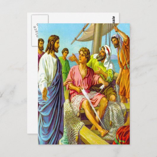 マタイ4:18-22イエスは漁師にポーを求後を追める ポストカード (正面/裏面)