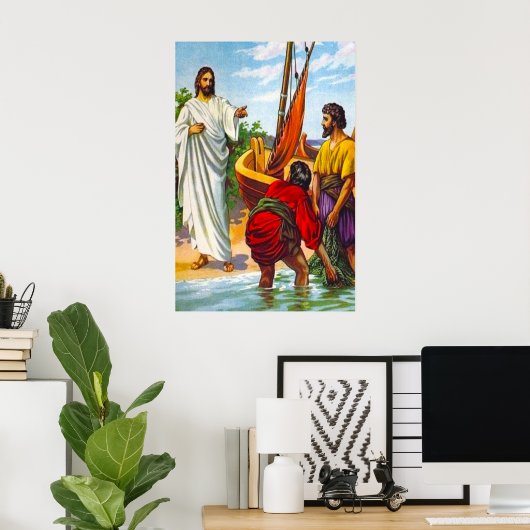 マタイ4:18-22イエスは漁師を呼び後を追ます ポスター (ホームオフィス)