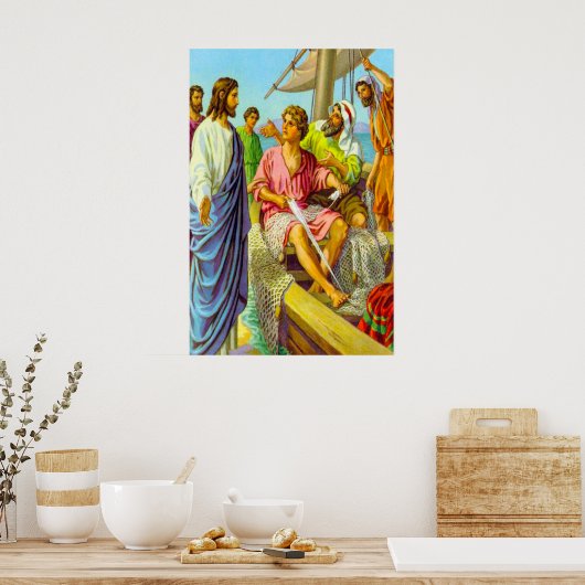 マタイ4:18-22イエスは漁師を呼び後を追よ ポスター (キッチン)