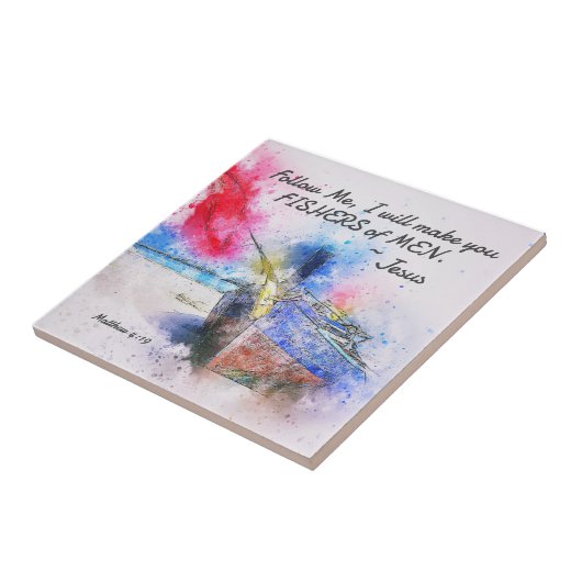 マタイ4:19わたしは人々のバイブルの漁師を作る タイル (側面)