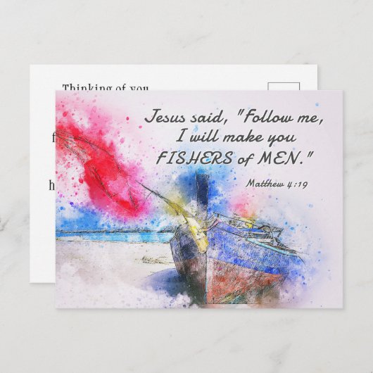 マタイ4:19わたしは人々のバイブルの漁師を作る ポストカード (正面/裏面)