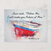 マタイ4:19イエスは私に聖書後を追の聖句を言われた ポストカード (正面)