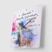 マタイ4:19イエスは言った、「私後を追のバイブルの聖句」 スクエア壁時計 (傾斜)