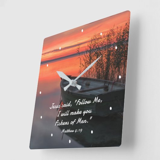 マタイ4:19人の漁師キリスト教の聖書聖句 スクエア壁時計 (傾斜)