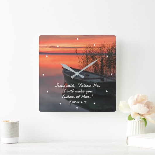 マタイ4:19人の漁師キリスト教の聖書聖句 スクエア壁時計 (ホーム)