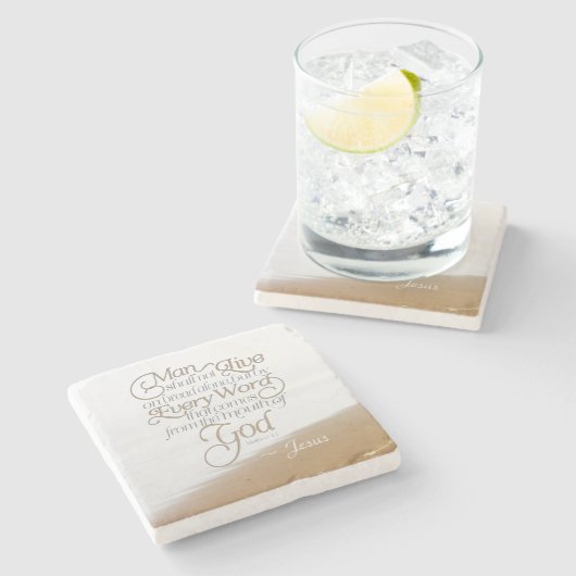 マタイ4:4人はパンだけで生きることはできない ストーンコースター (横)