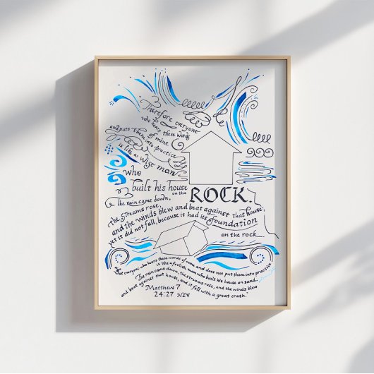 マタイ5 24 27ロックバイブル聖句の上の家 ポスター