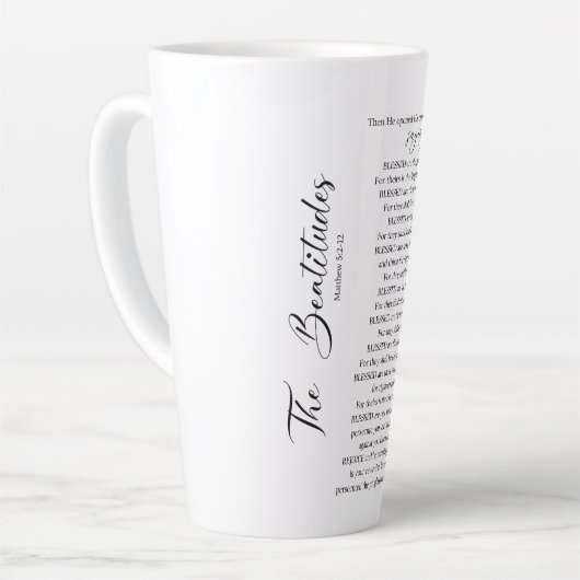 マタイ5:2-12聖書の聖なる書物、 経典 カフェラテマグ (左アングル)