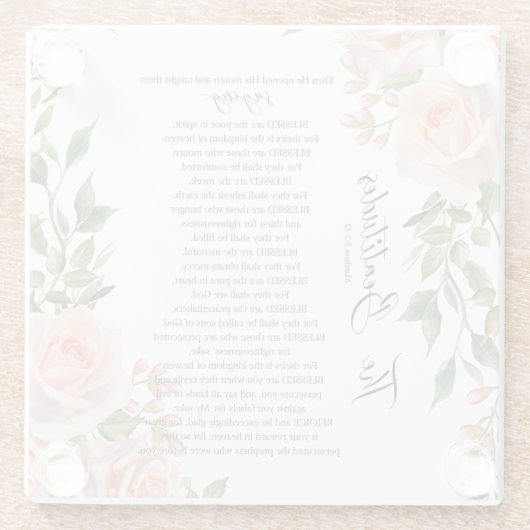 マタイ5:3-12聖なる書物、 経典バラ ガラスコースター (裏面)