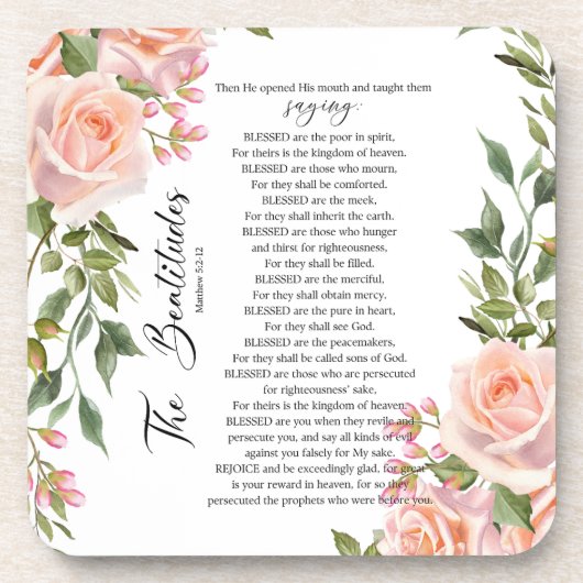 マタイ5:3-12聖なる書物、 経典バラ コースター (正面)