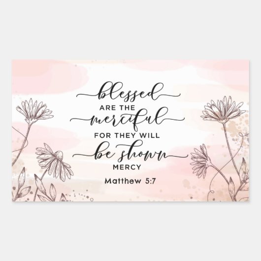 マタイ5:7賛美は慈悲の聖句である 長方形シール (正面)