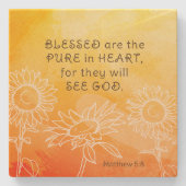 マタイ5:8は賛美聖書の聖句の中で純粋なハートである ストーンコースター (正面)