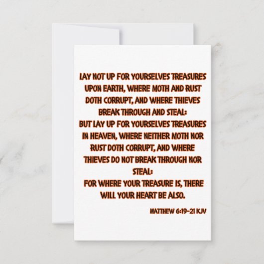 マタイ6:19-21 KJV聖書聖なる書物、 経典挨拶 カード (正面)