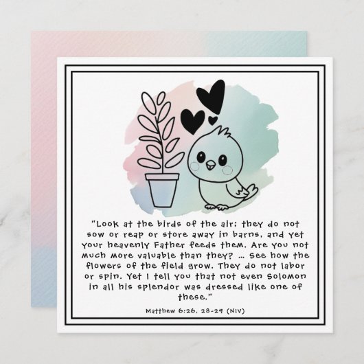 マタイ6:26, 28-29ハウスプラントバード勇気付けられる シーズンカード (正面/裏面)