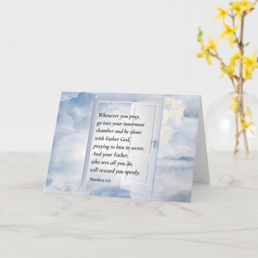 マタイ6:6あなた方がキリスト教祈の聖書の節を読むとき カード (黄色い花)