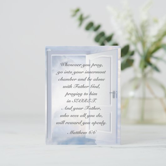 マタイ6:6あなた方がキリスト教祈の聖書の節を読むとき ポストカード (スタンド正面)