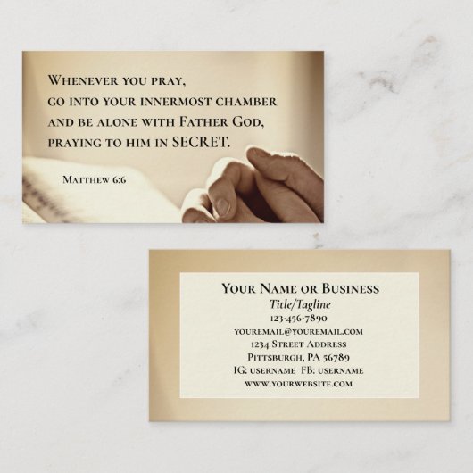 マタイ6:6あなた方がキリスト教祈の聖書の節を読むとき 名刺 (正面/裏面)