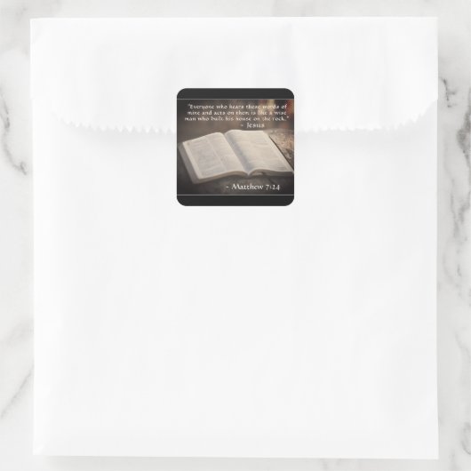 マタイ7:24聖書の岩の上に彼の家を建てた スクエアシール (バッグ)
