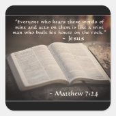 マタイ7:24聖書の岩の上に彼の家を建てた スクエアシール (正面)