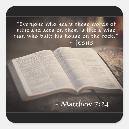 マタイ7:24聖書の岩の上に彼の家を建てた スクエアシール (正面)