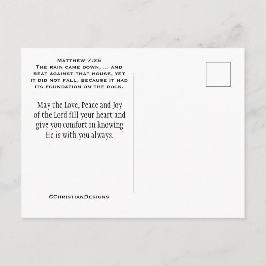 マタイ7:24-25聖書の岩の上に彼の家を建てた ポストカード (裏面)