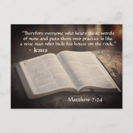 マタイ7:24-25聖書の岩の上に彼の家を建てた ポストカード