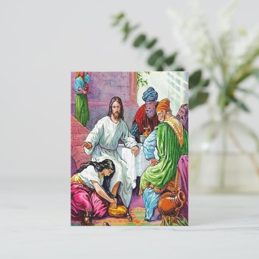マタイ7:36-50イエスは女の罪を赦す ポストカード (スタンド正面)