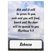 マタイ7:7お気に入りのバイブルカスタム聖句 クリップボード (裏面)