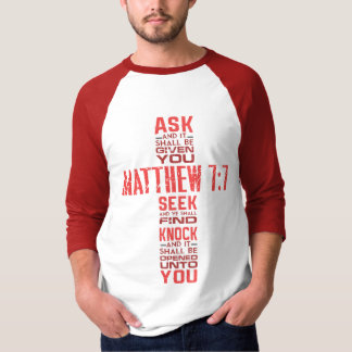 マタイ7:7聖書の聖句クロスの人の3/4袖 Tシャツ