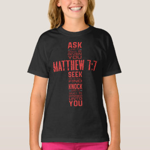 マタイ7:7聖書十字架女のTシャツ Tシャツ