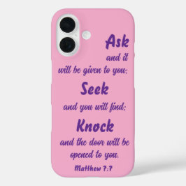 マタイ7:7 頼For It Bible Verse Pink And Purple iPhone 16ケース