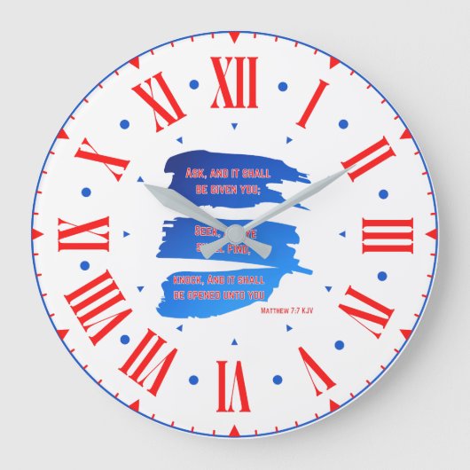 マタイ7:7 KJV聖書ローマ数字 ラージ壁時計 (正面)