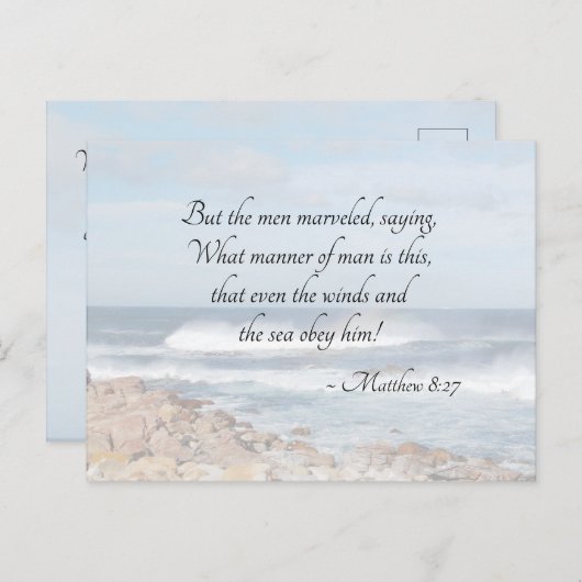 マタイ8:27イエスは嵐を鎮め、聖書の聖句 ポストカード (正面/裏面)