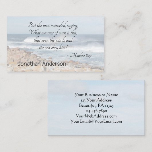 マタイ8:27イエスは嵐を鎮め、聖書の聖句 名刺 (正面/裏面)