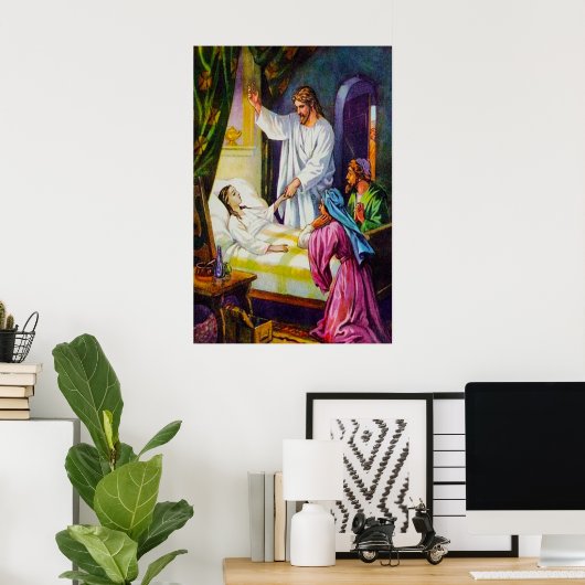 マタイ9:18-26イエスは女の子を生き返らせる ポスター (ホームオフィス)