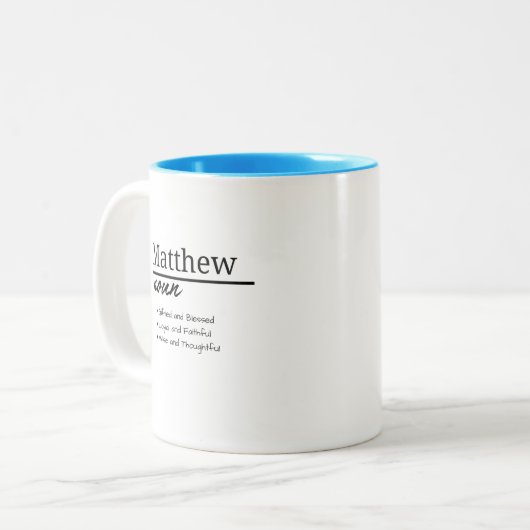 マタイ、男のパーソナライズされた子の名前定義マタイ、 ツートーンマグカップ (正面左)