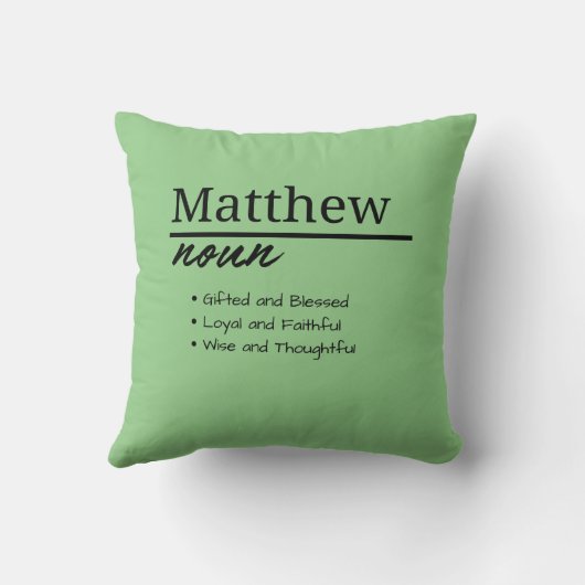 マタイ、男のパーソナライズされた子の名前定義 クッション (裏面)