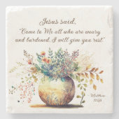 マタイ 11:28 イエスは言った、「私に来なさい」聖書の名言 ストーンコースター (正面)