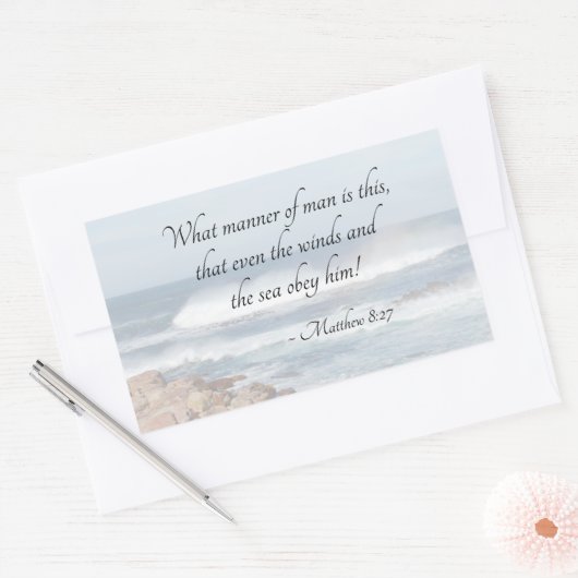 マタイ 8:27 イエスが嵐を静める、聖書の詩句 長方形シール (封筒)