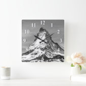 マターホルン白黒 スクエア壁時計 (ホーム)