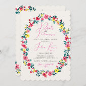 マダガスカルピンクペリウィンクル花ブライダルシャワー 招待状 (正面/裏面)