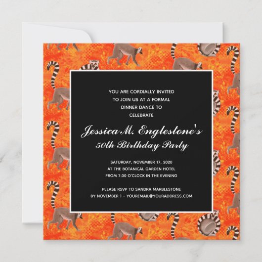 マダガスカルリングや輪テイルムール自然恋人誕生日 招待状 (正面)