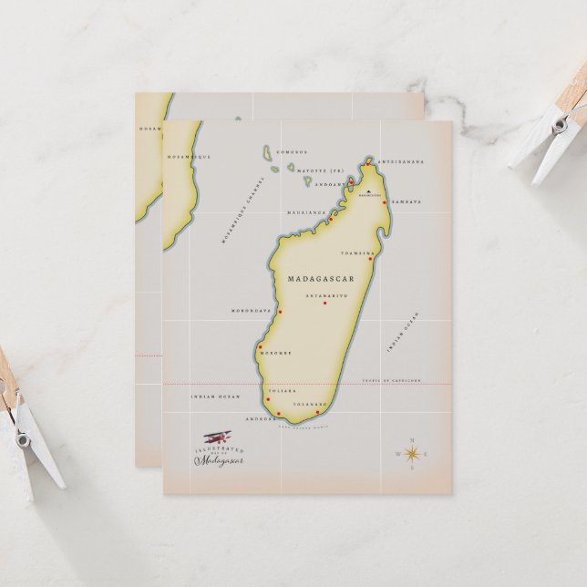 マダガスカル図解入りの、写真付きのの地図 (正面/裏面インサイチュ)