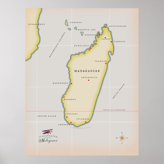 マダガスカル図解入りの、写真付きのの地図 ポスター (正面)