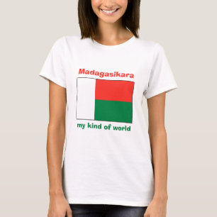 マダガスカル国旗+地図+テキストTシャツ Tシャツ